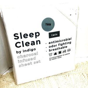 Indigo 3 pc Sheet Set Sleep Clean Twin White Charcoal Infused NWOT